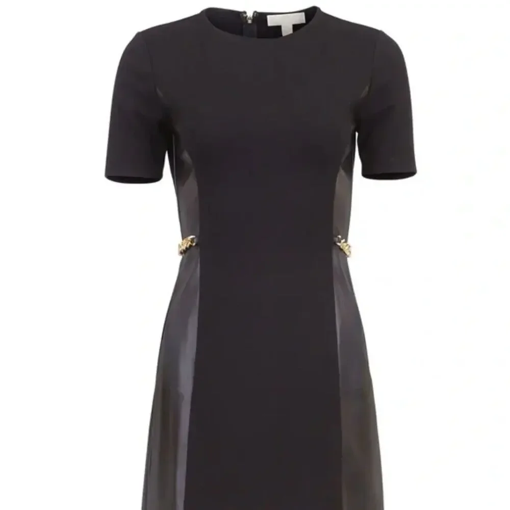 Michael Kors‎ Faux-Leather Gold Chain Dress, Black, Size Small NWT